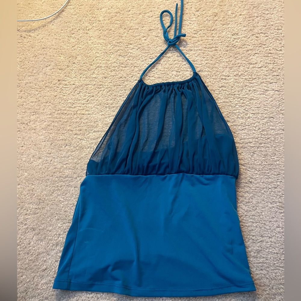 Blue Mesh Halter Top